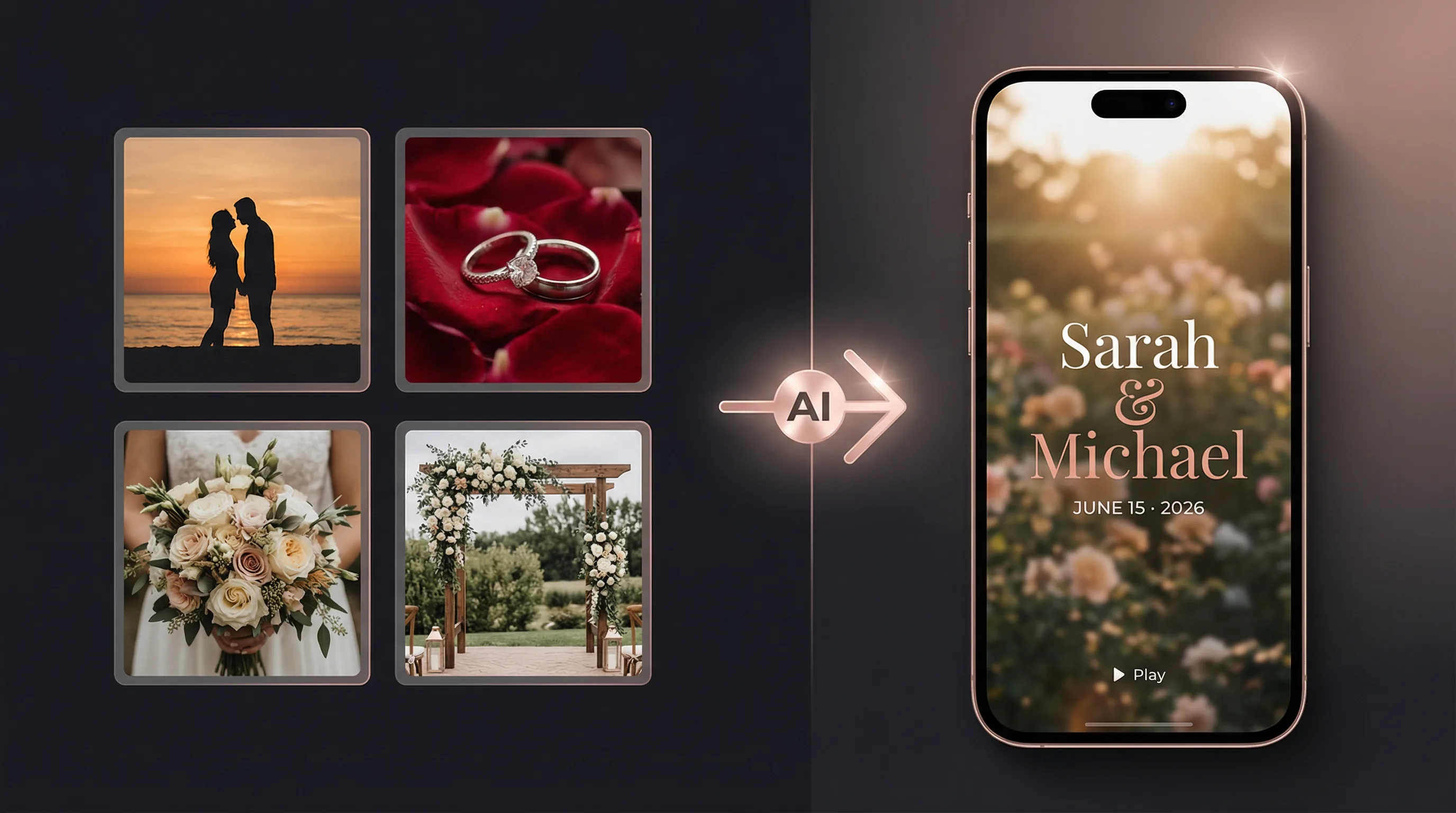 Wedding photos transformed into an animated wedding invitation video by AI