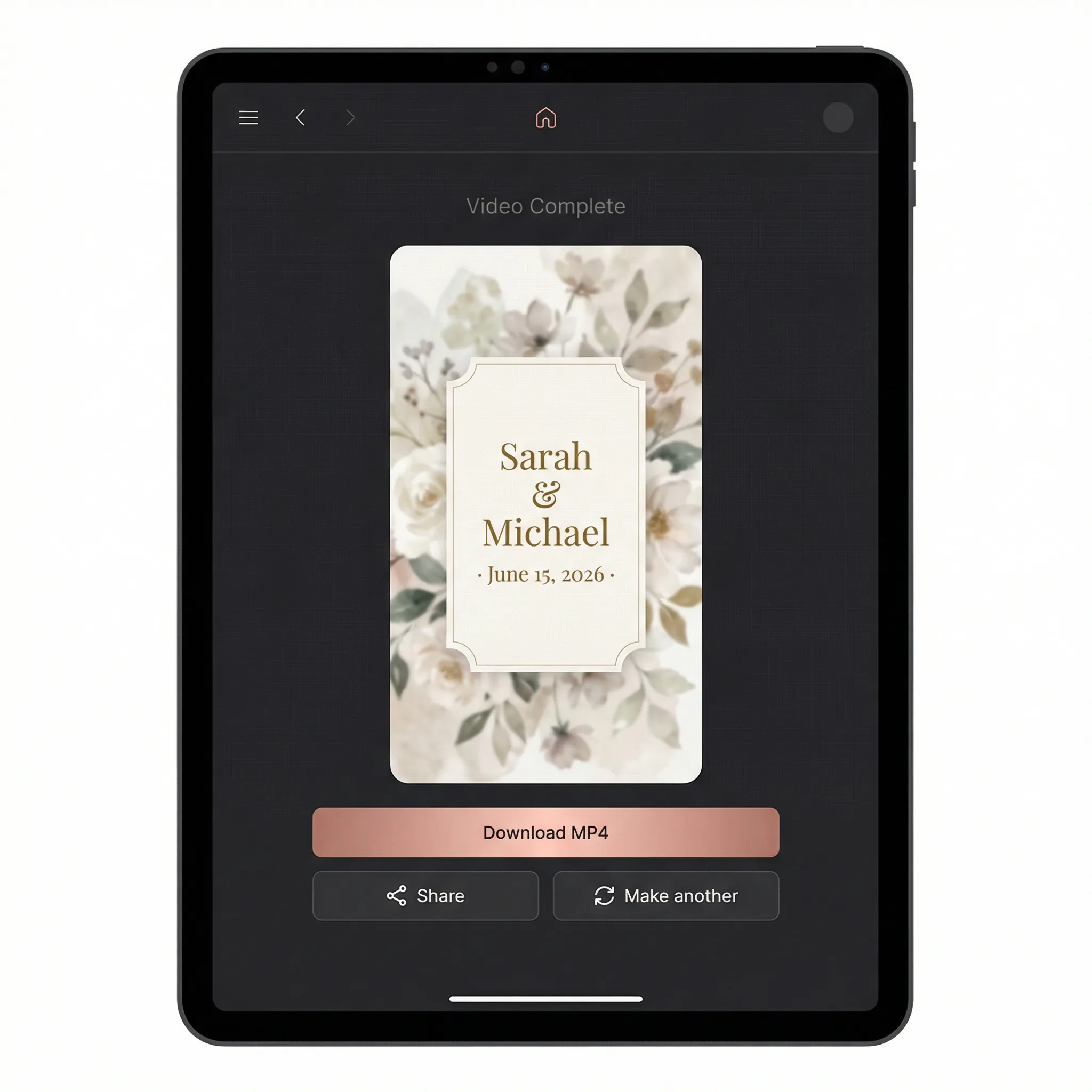 Download finished wedding invitation video as MP4