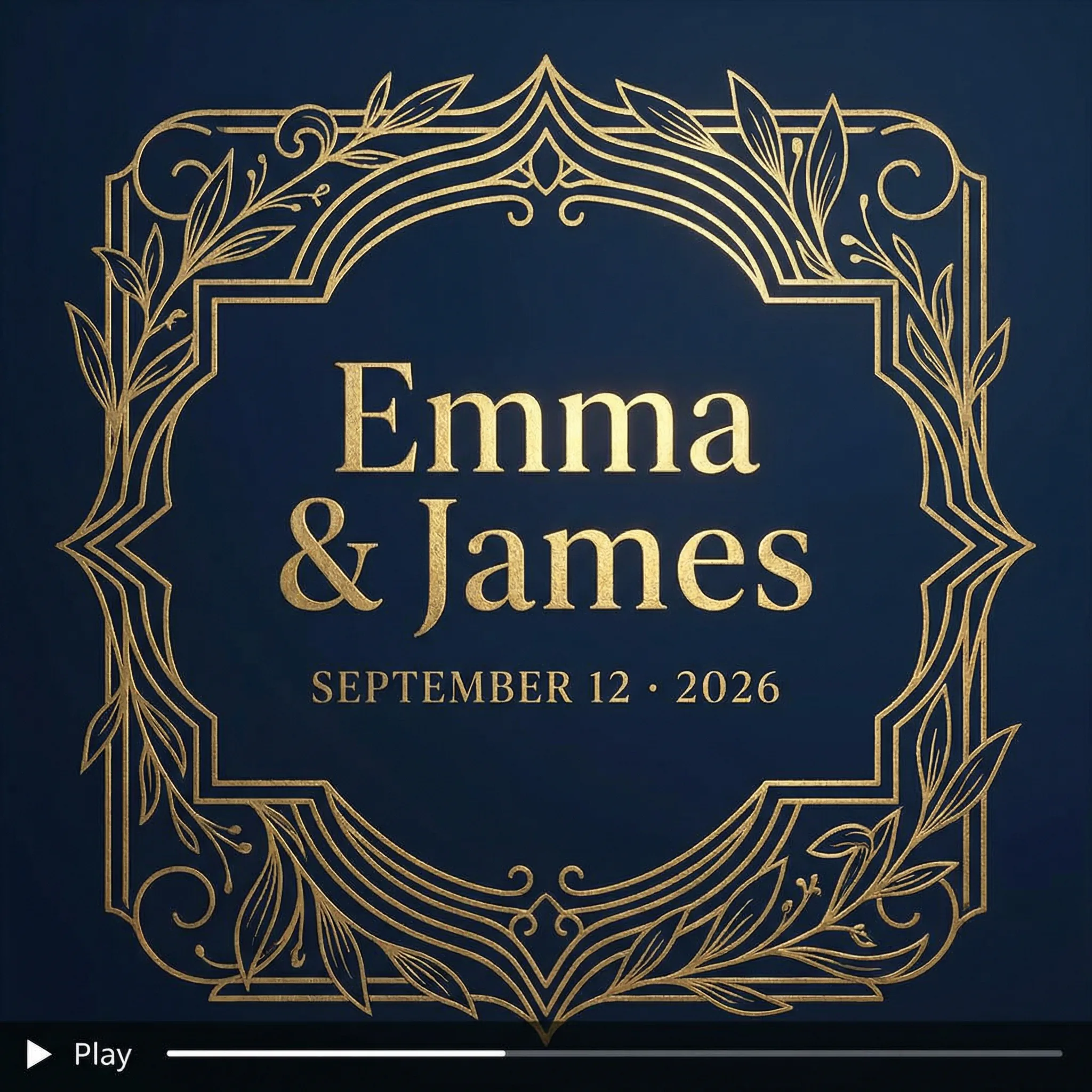 Elegant gold wedding invitation video template with animated typography
