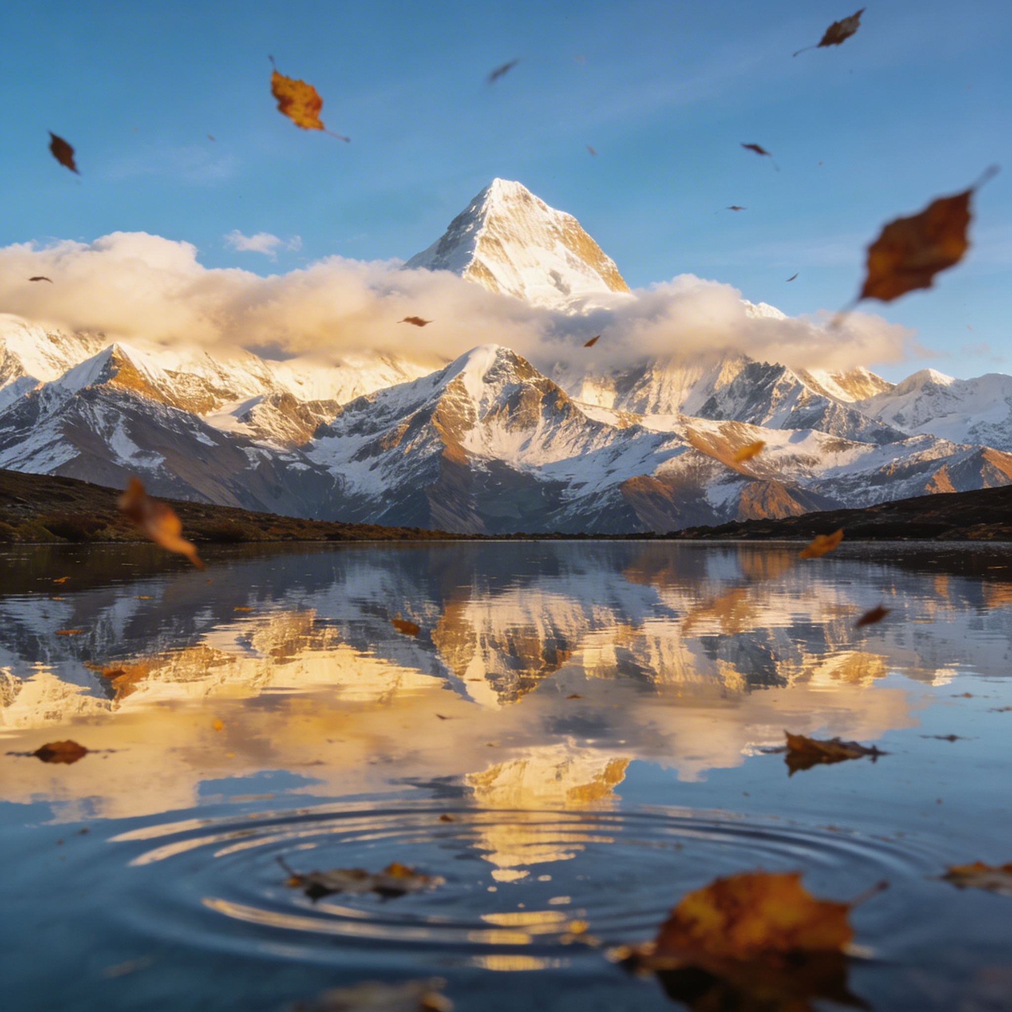 Landscape — snow-capped mountain reflected in alpine lake